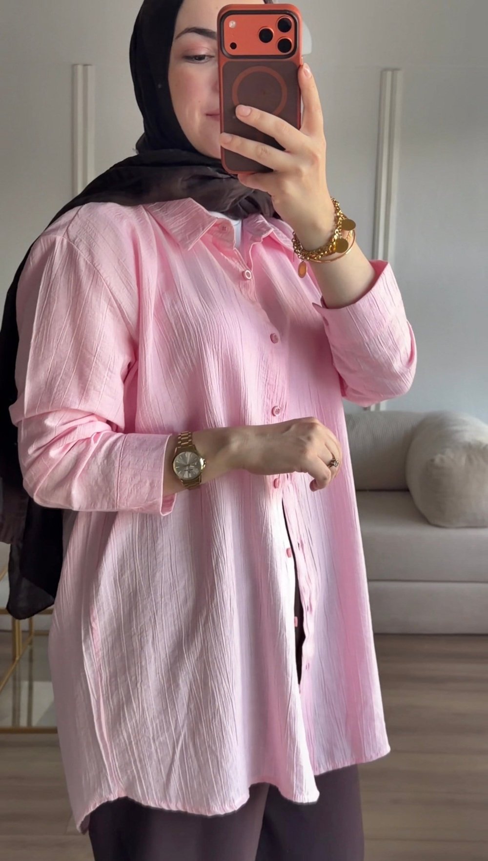 ŞEKER PEMBESİ ÇİLEK KUMAŞ GÖMLEK 