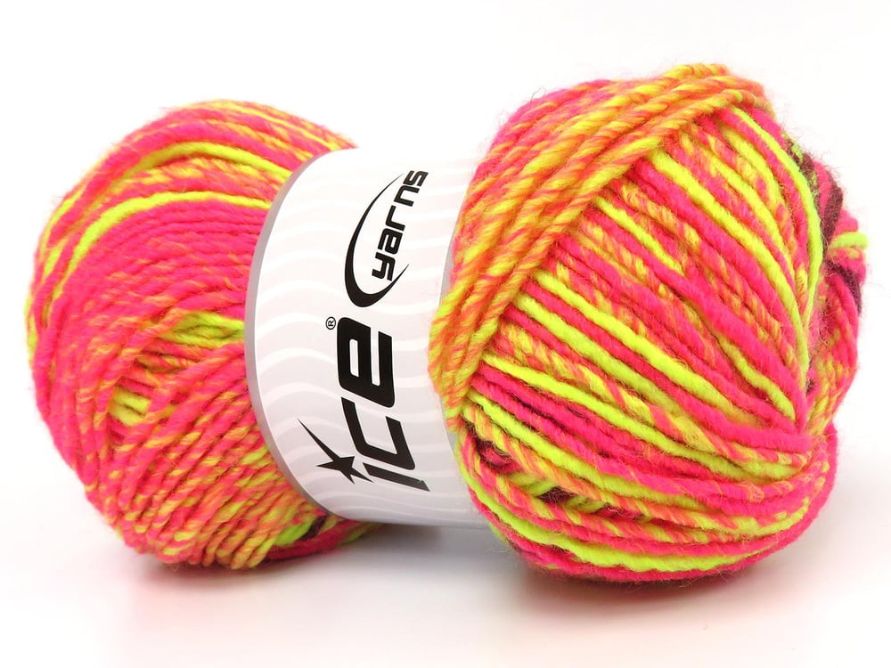 4x100gr. ANATOLIA WOOL CORD Neon Pembe, Neon Yeşil Yün, Akrilik Kışlık, Yün, Batik Desenli, Akrilik