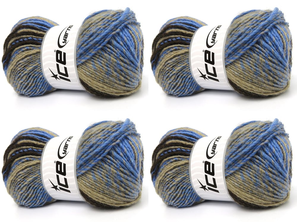 4x100gr. ANATOLIA WOOL CORD Mavi, Kahverengi Tonları Yün, Akrilik Kışlık, Yün, Batik Desenli, Akrilik