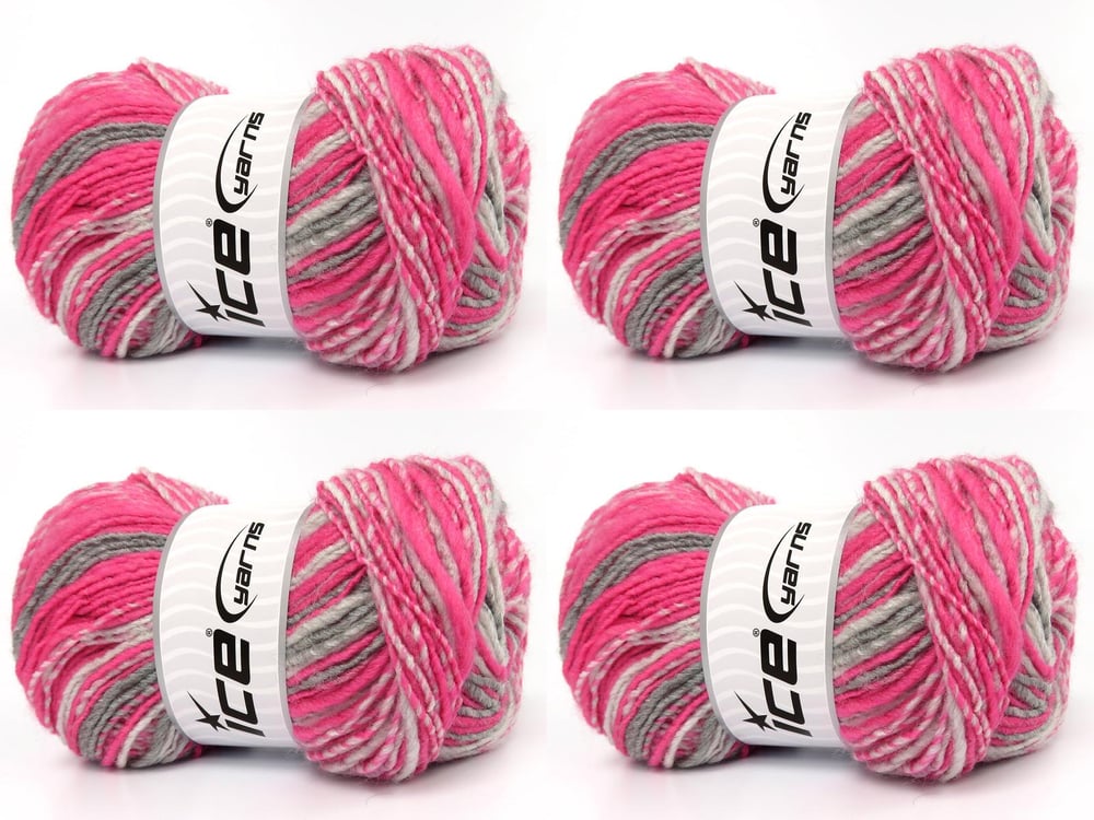 4x100gr. ANATOLIA WOOL CORD Pembe, Gri Tonları Yün, Akrilik Kışlık, Yün, Batik Desenli, Akrilik
