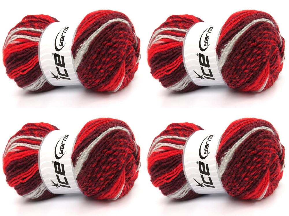 4x100gr. ANATOLIA WOOL CORD Kırmızı, Bordo, Açık Gri Yün, Akrilik Kışlık, Yün, Batik Desenli, Akrilik