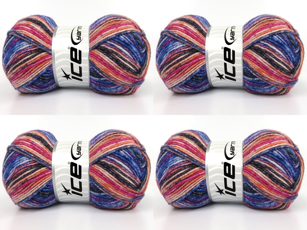 4x100gr. COTTONAC SPRAY Kahverengi, Siyah, Turuncu, Fuşya, Mavi Tonları Pamuk Çok renkli, Bebe, Yazlık İplikler, Pamuk, Batik Desenli, Kalın, Akrilik, Anti-Pilling