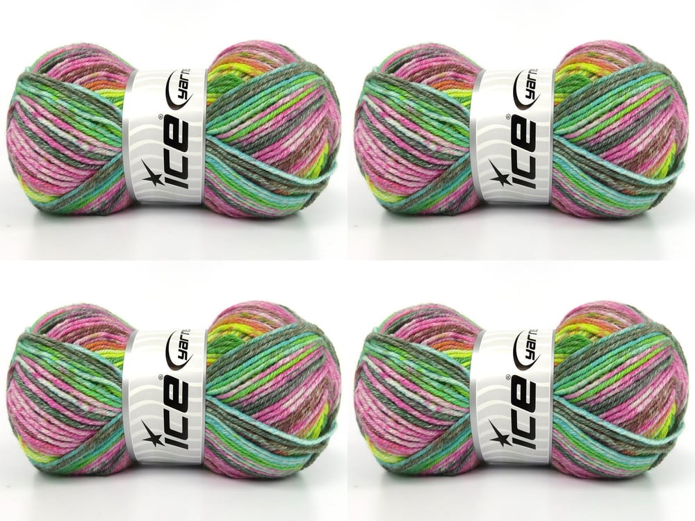 4x100gr. COTTONAC SPRAY Pembe, Turuncu, Sarı, Gri, Yeşil Tonları Pamuk Çok renkli, Bebe, Yazlık İplikler, Pamuk, Batik Desenli, Kalın, Akrilik, Anti-Pilling