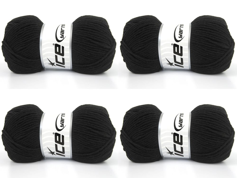 4x100gr. ELLISON Siyah Akrilik Kışlık, Düz iplikler, Worsted, Düz, 100% Akrilik