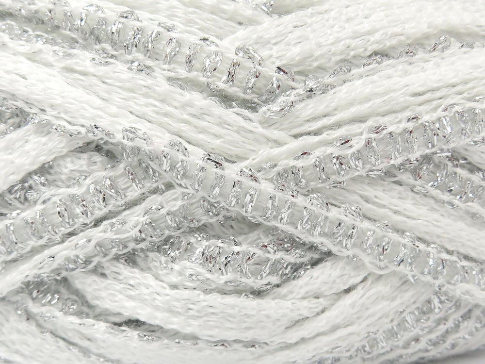 4x100gr. FLAMENCO Beyaz Simli, Akrilik Fular - Şal, Metalik Simli, Kışlık, Çok Kalın, Akrilik