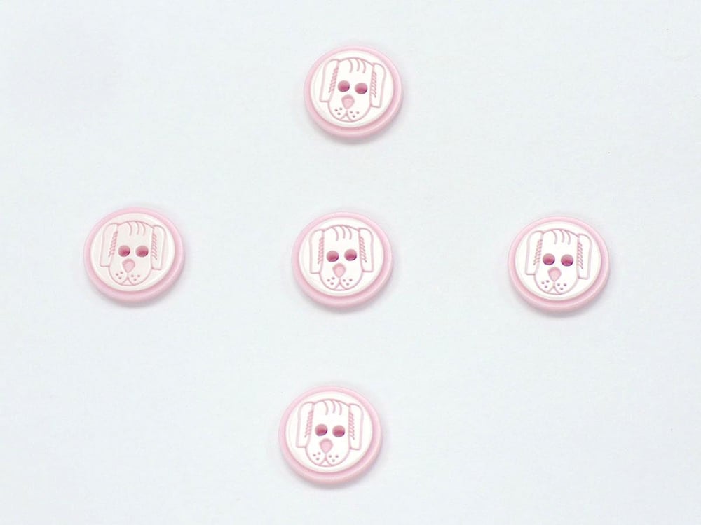 5 Dog Face Figure Buttons Pink, White 15mm long