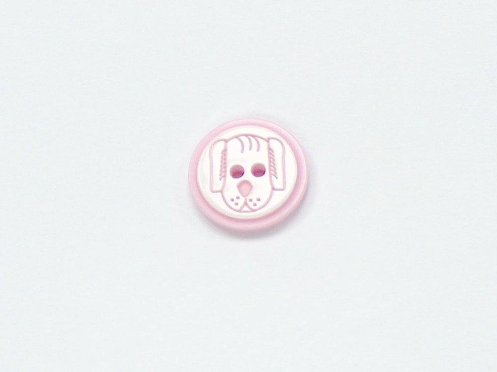 5 Dog Face Figure Buttons Pink, White 15mm long