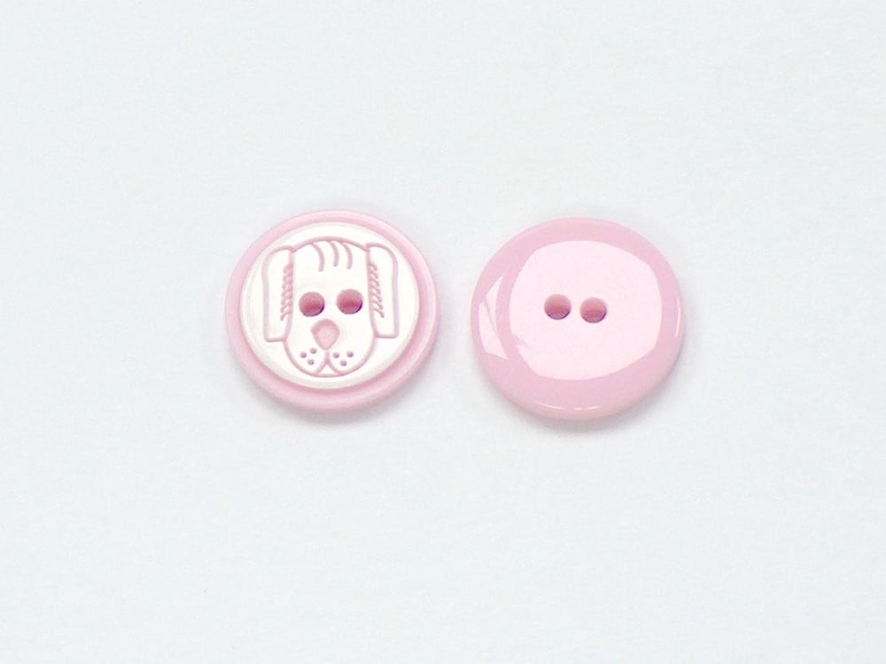 5 Dog Face Figure Buttons Pink, White 15mm long