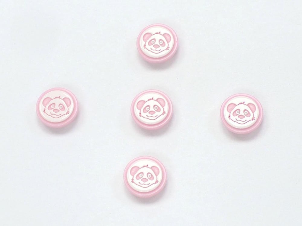 5 Raccoon Face Figure Buttons Pink, White 15mm long