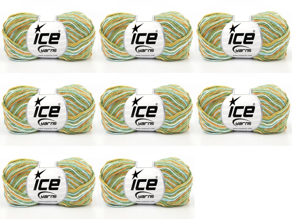 8x50gr. CARLSON COLOR Yeşil, Beyaz, Turuncu, Turkuaz Viskon, Pamuk Viskon, Yazlık İplikler, Pamuk, Batik Desenli