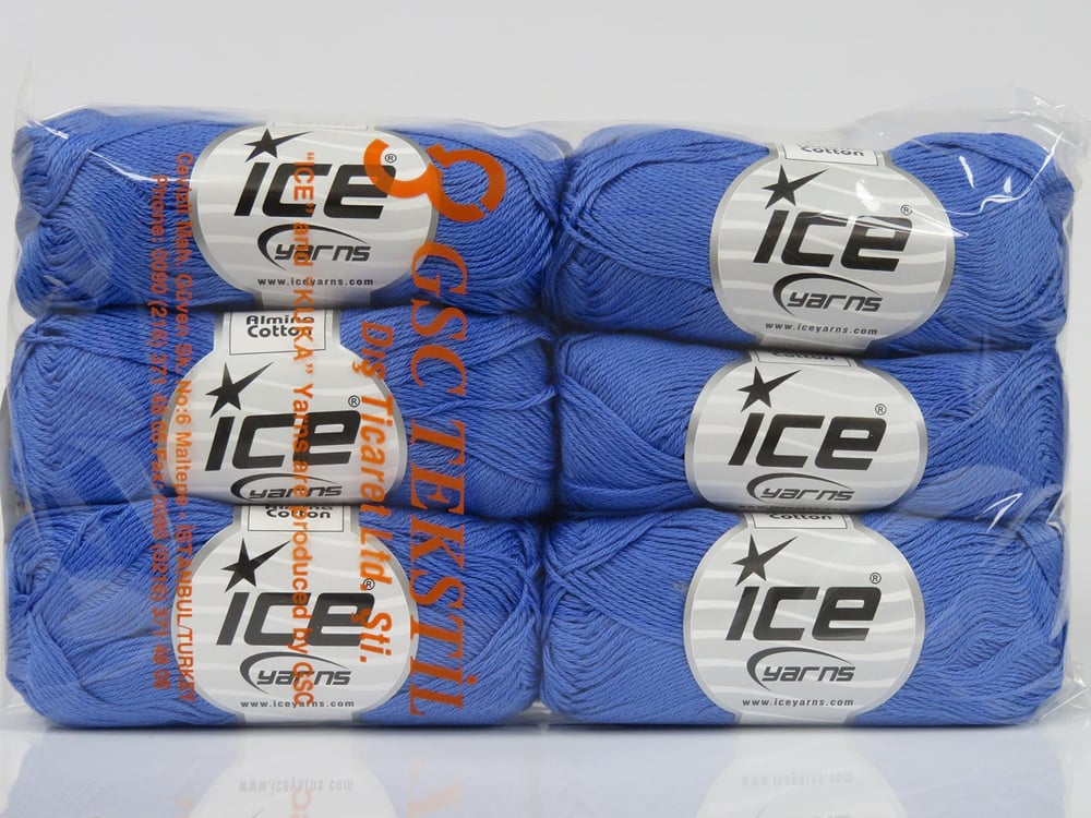 6x50gr. ALMINA COTTON Mavi Merserize Pamuk Yazlık İplikler, Pamuk, %100 Pamuk