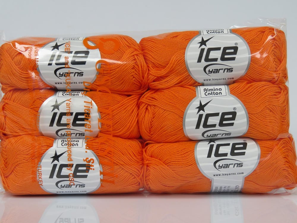 6x50gr. ALMINA COTTON Turuncu Merserize Pamuk Yazlık İplikler, Pamuk, %100 Pamuk