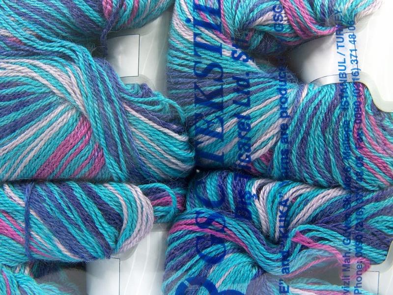 4x100gr. ALPACA FINE MAGIC Mavi, Leylak, Turkuaz, Fuşya Alpaka, Yün, Akrilik Lüks, Alpaka, Kışlık, Batik Desenli