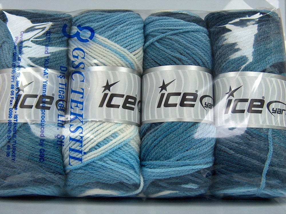 4x100gr. AMBIANCE Mavi, Beyaz, Açık Mavi Premium Akrilik Kışlık, Bebe, Batik Desenli, 100% Akrilik