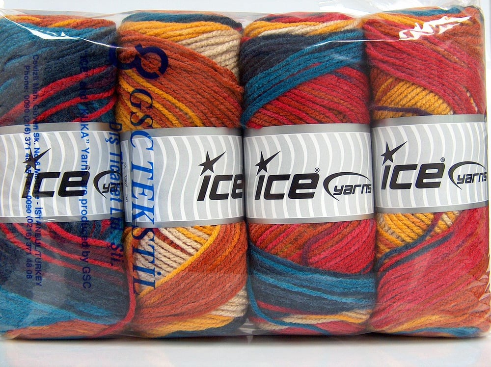 4x100gr. AMBIANCE Gökkuşağı Premium Akrilik Kışlık, Bebe, Batik Desenli, 100% Akrilik