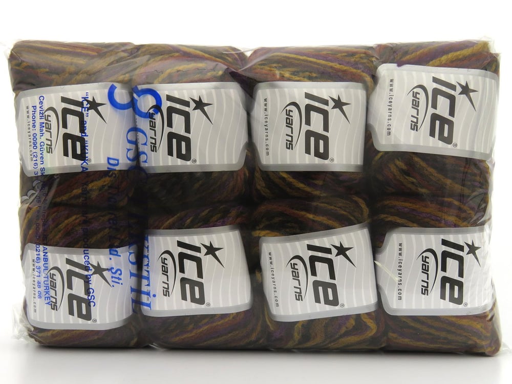 8x50gr. ANATOLIA WOOL Siyah, Mor, Kahverengi Tonları Yün, Akrilik Kışlık, Yün, Batik Desenli, Akrilik