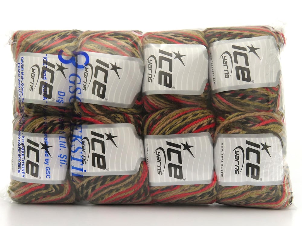 8x50gr. ANATOLIA WOOL Siyah, Kırmızı, Kahverengi Tonları Yün, Akrilik Kışlık, Yün, Batik Desenli, Akrilik