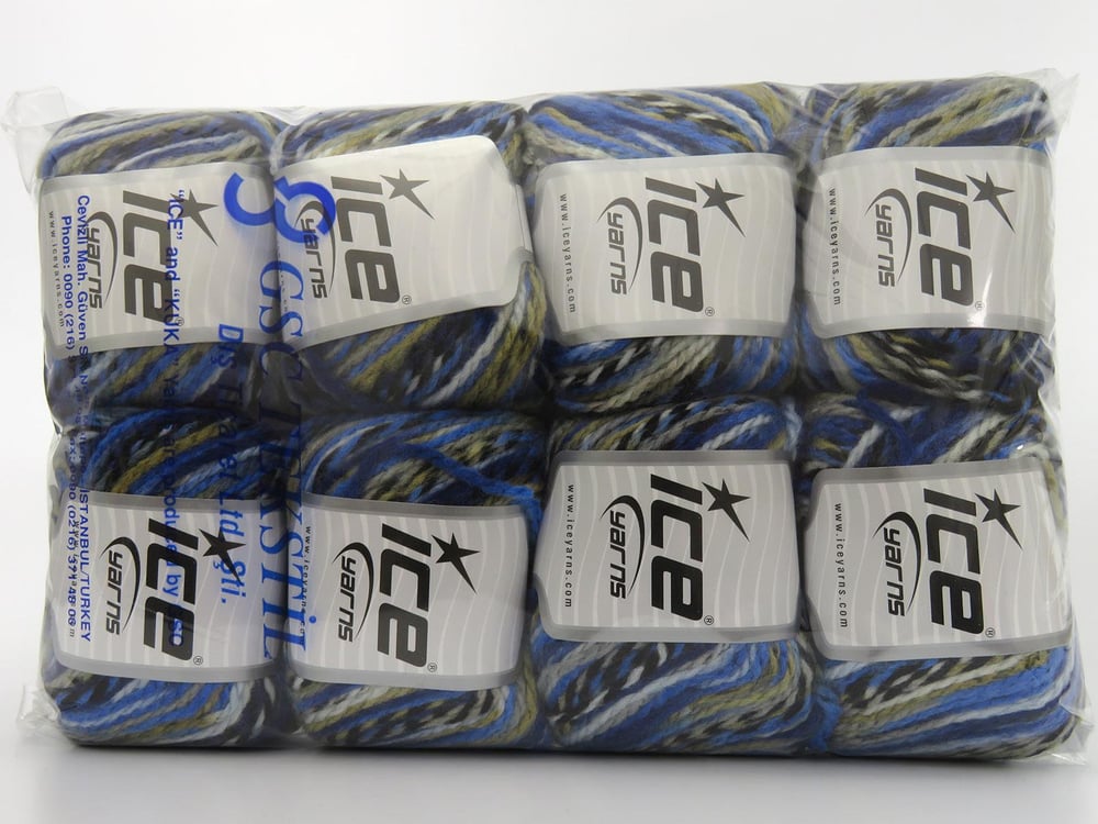 8x50gr. ANATOLIA WOOL Siyah, Beyaz, Deve Tüyü, Mavi Tonları Yün, Akrilik Kışlık, Yün, Batik Desenli, Akrilik