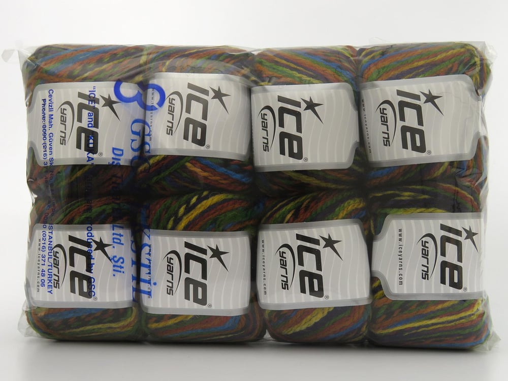 8x50gr. ANATOLIA WOOL Yeşil, Siyah, Mavi, Mor Yün, Akrilik Kışlık, Yün, Batik Desenli, Akrilik