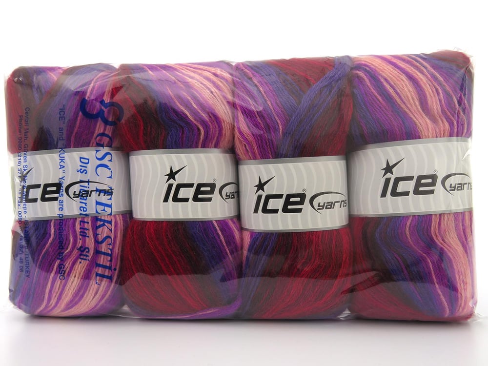 4x100gr. ANGORA ACTIVE Bordo, Maron, Somon, Leylak Tonları Angora, Akrilik Kışlık, Angora, Batik Desenli