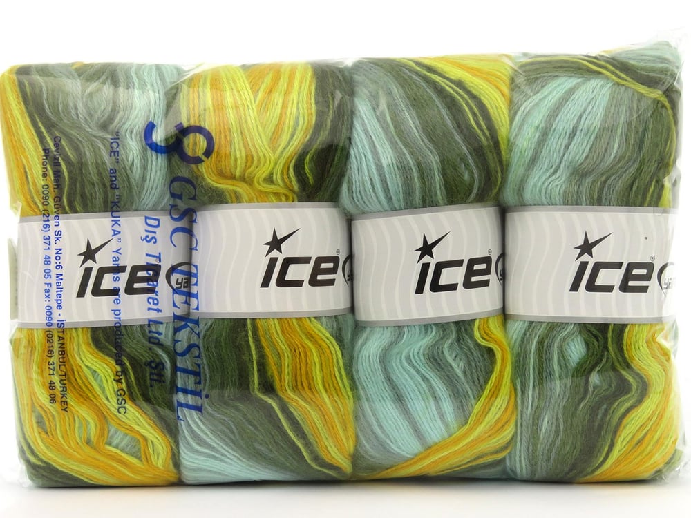 4x100gr. ANGORA ACTIVE Altın, Yeşil Tonları Angora, Akrilik Kışlık, Angora, Batik Desenli