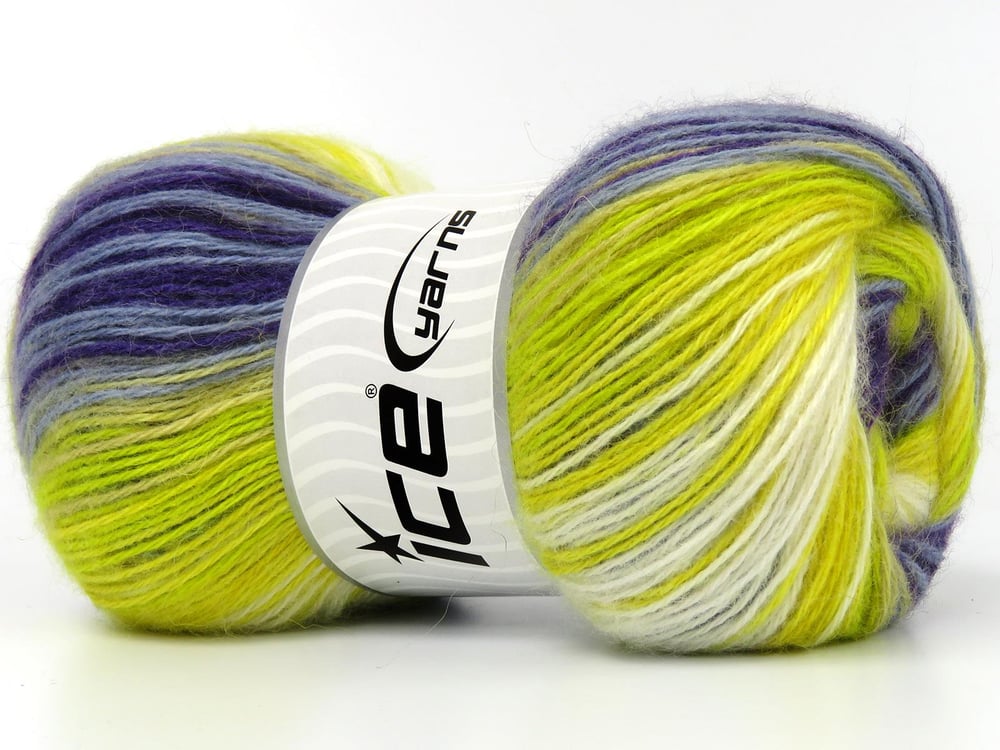 4x100gr. ANGORA ACTIVE Yeşil, Mor, Krem, Sarı Angora, Akrilik Kışlık, Angora, Batik Desenli