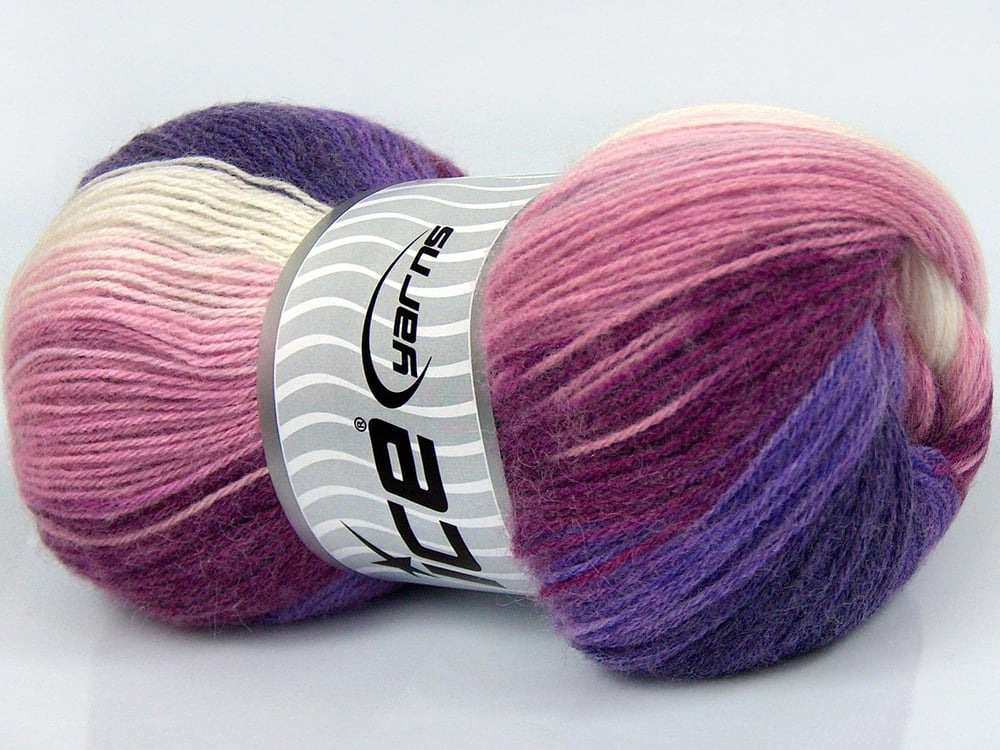 4x100gr. ANGORA BATIK Mor, Pembe tonları, Ekru Angora, Yün, Akrilik Kışlık, Angora, Batik Desenli