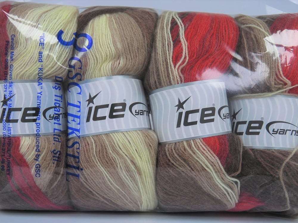 4x100gr. ANGORA BATIK Kırmızı, Krem, Kahverengi Tonları Angora, Yün, Akrilik Kışlık, Angora, Batik Desenli