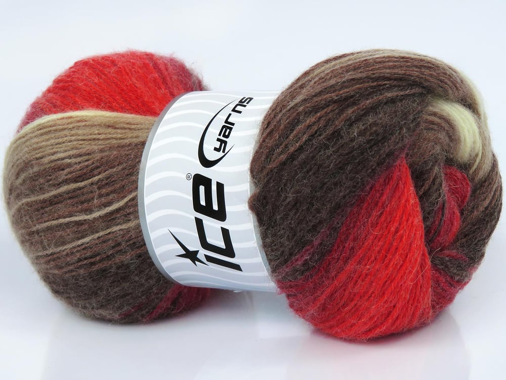 4x100gr. ANGORA BATIK Kırmızı, Krem, Kahverengi Tonları Angora, Yün, Akrilik Kışlık, Angora, Batik Desenli