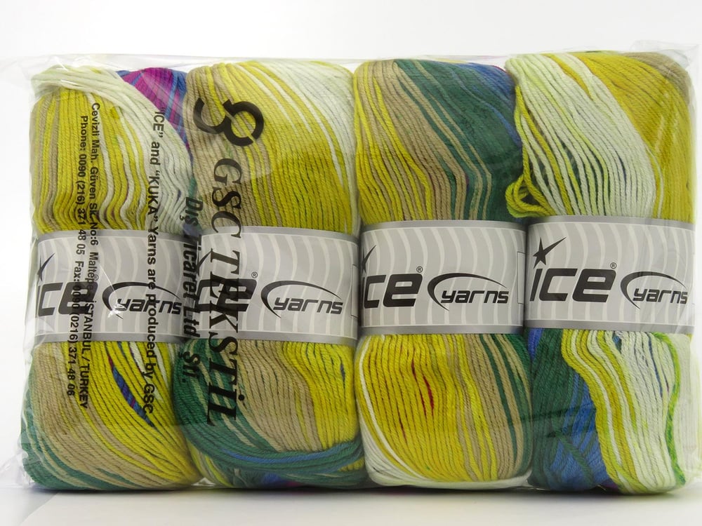 4x100gr. ANTIPILLING MAGIC Yeşil, Mavi, Beyaz, Sarı, Fuşya, Bej  Kışlık, Batik Desenli, 100% Akrilik , Anti-Pilling