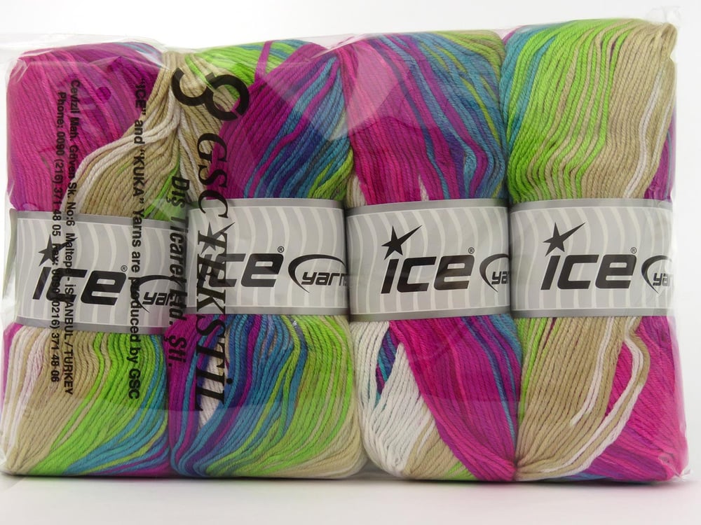 4x100gr. ANTIPILLING MAGIC Yeşil, Beyaz, Mor, Turkuaz, Fuşya, Bej  Kışlık, Batik Desenli, 100% Akrilik , Anti-Pilling