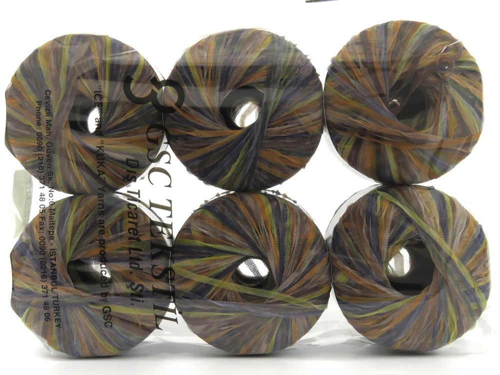 6x25gr. ARIA FRESCA Yeşil, Turuncu, Altın, Kahverengi Tonları  Şerit, Yazlık İplikler, Zincir