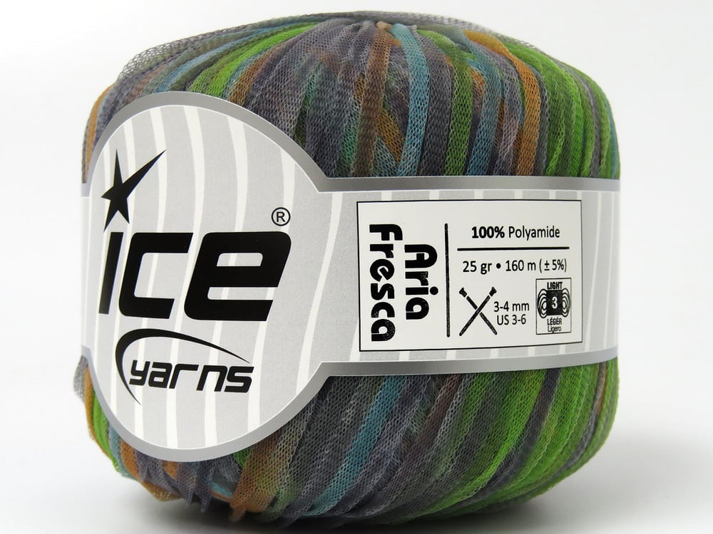 6x25gr. ARIA FRESCA Yeşil, Turuncu, Turkuaz, Gri  Şerit, Yazlık İplikler, Zincir