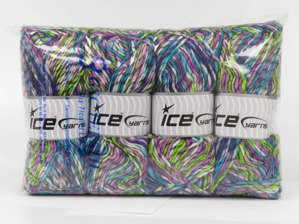 4x100gr. ARMONIA LANA Yeşil, Beyaz, Turkuaz, Mor Tonları Yün, Akrilik Kışlık, Yün, Batik Desenli, Worsted, Akrilik