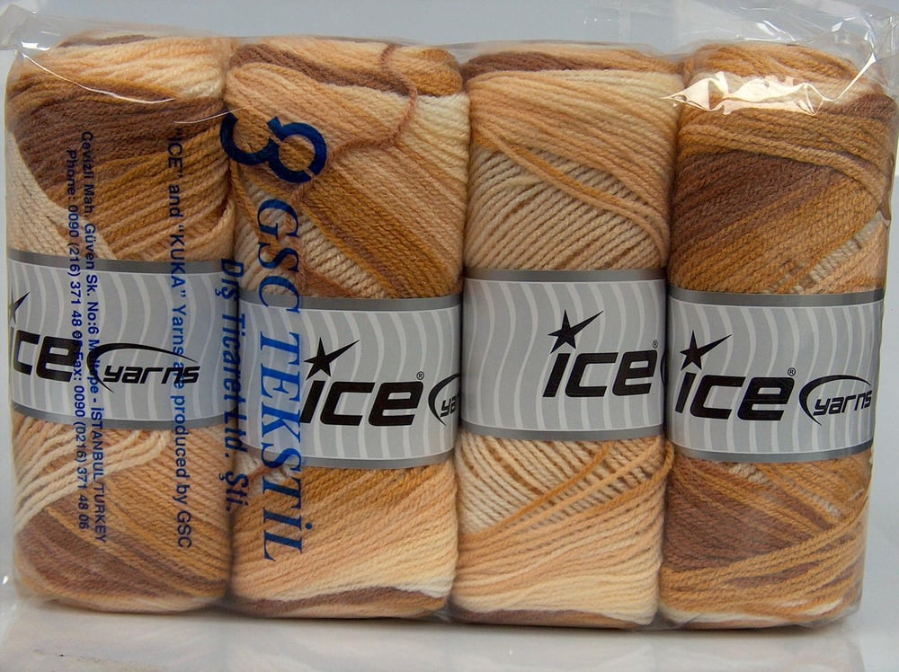 4x100gr. BABY BATIK Krem, Kahverengi Tonları Bebe Akrilik Kışlık, Bebe, Batik Desenli, 100% Akrilik