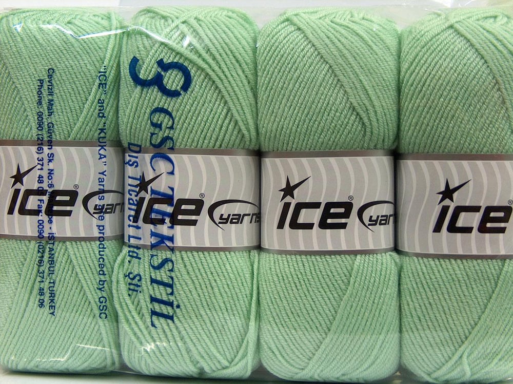 Lot of 4 x 100gr Skeins Ice Yarns BABY BIO Hand Knitting Yarn Mint Green