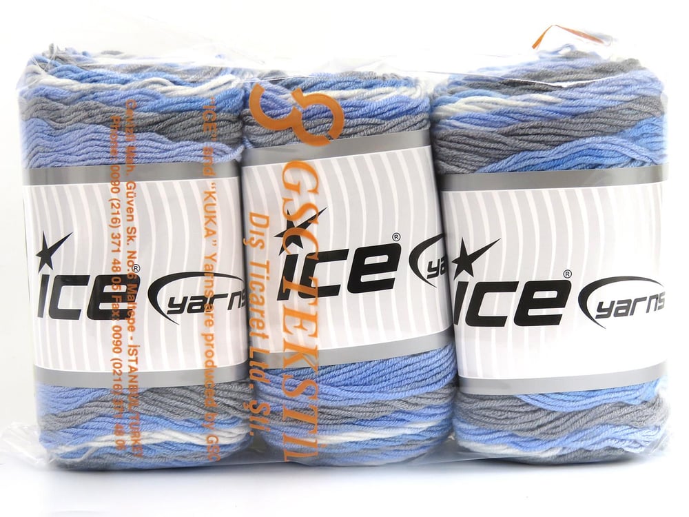 3x100gr. BABY DREAM BATIK Beyaz, Mavi Tonları, Gri Tonları  Bebe, Batik Desenli, Worsted, 100% Akrilik , Akrilik