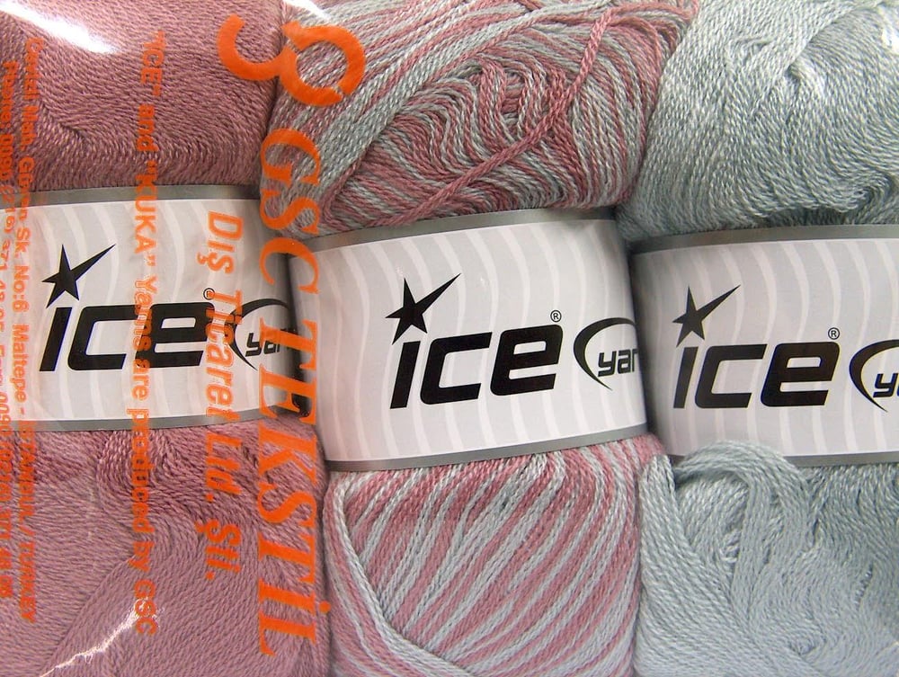 3x100gr. BABY OMBRE Açık Gri, Gül Kurusu  Kışlık, Bebe, Düz iplikler, Batik Desenli, Worsted, 100% Akrilik