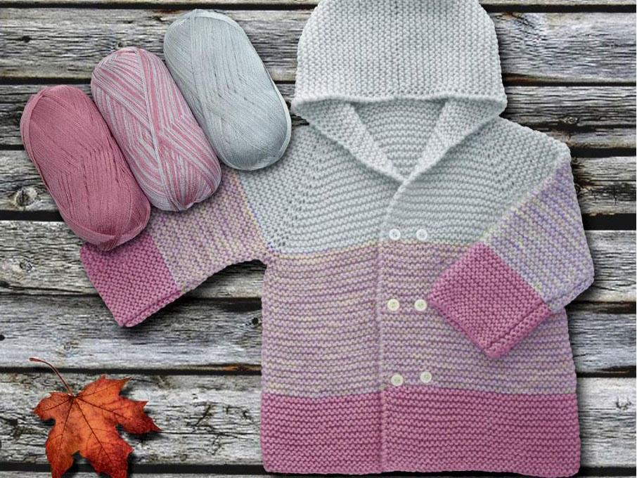 3x100gr. BABY OMBRE Açık Gri, Gül Kurusu  Kışlık, Bebe, Düz iplikler, Batik Desenli, Worsted, 100% Akrilik