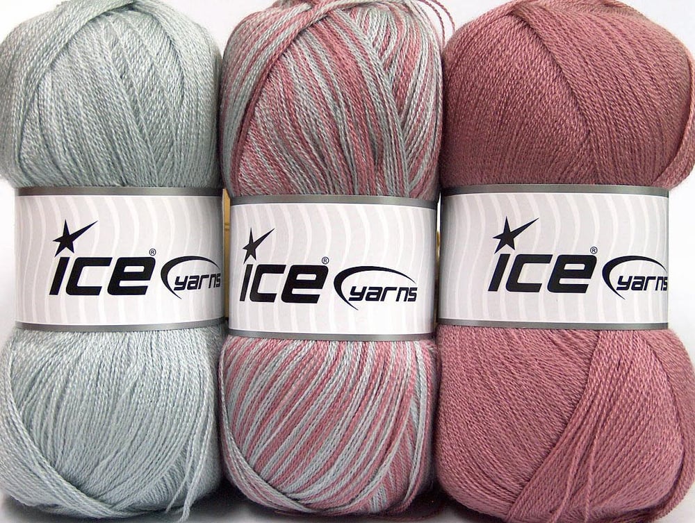 3x100gr. BABY OMBRE Açık Gri, Gül Kurusu  Kışlık, Bebe, Düz iplikler, Batik Desenli, Worsted, 100% Akrilik