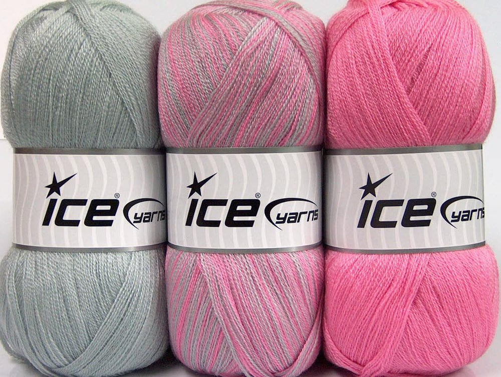 3x100gr. BABY OMBRE Pembe, Gri  Kışlık, Bebe, Düz iplikler, Batik Desenli, Worsted, 100% Akrilik