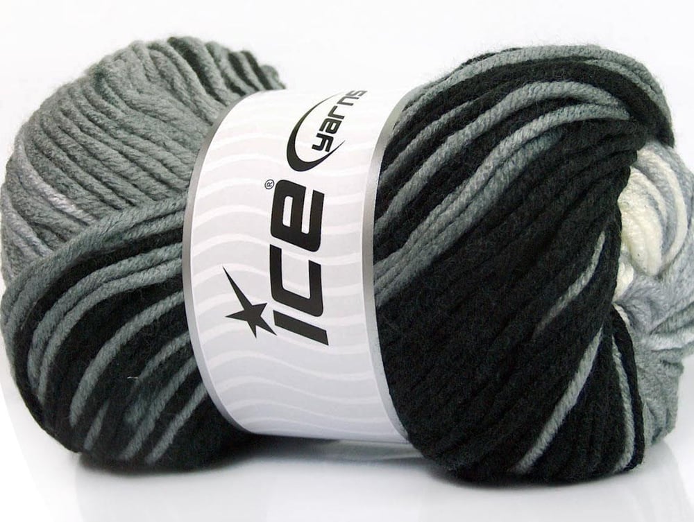 4x100gr. BATIK CHUNKY Siyah, Beyaz, Gri Akrilik Kışlık, Düz iplikler, Batik Desenli, Kalın, 100% Akrilik