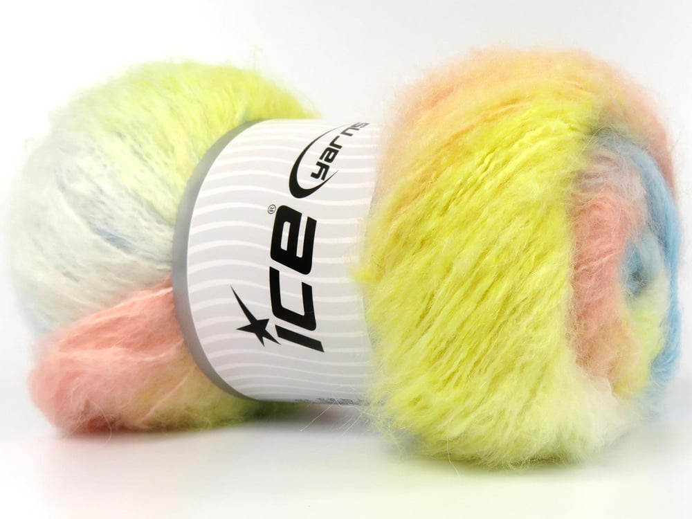 2x150gr. BELLA MOHAIR Pembe, Mavi, Sarı Tiftik, Akrilik Kışlık, Yün, Tiftik, Batik Desenli, Worsted