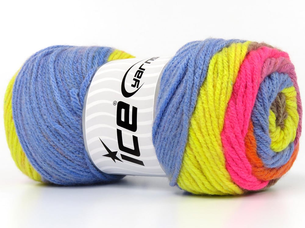 4x100gr. BIG BANG Kahverengi, Mavi, Turuncu, Sarı, Pembe tonları Akrilik Kışlık, Düz iplikler, Batik Desenli, Worsted, 100% Akrilik , Akrilik