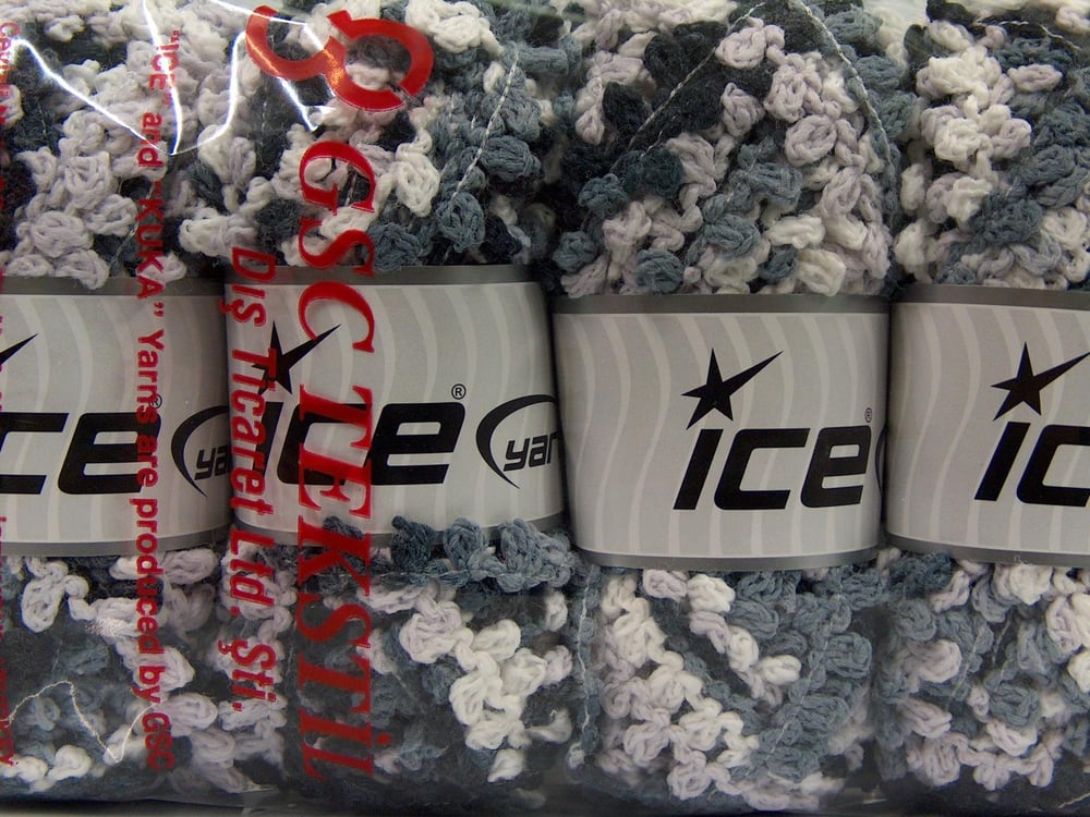 4x100gr. BOUCLERON CHAIN Siyah, Beyaz, Gri, Bej Akrilik Buklet, Çok Kalın, Batik Desenli