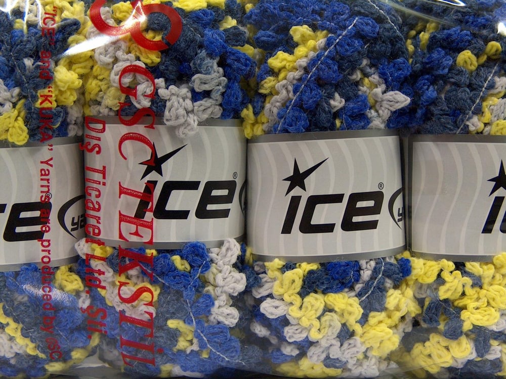 4x100gr. BOUCLERON CHAIN Mavi, lacivert, Bej, Neon Yeşil Akrilik Buklet, Çok Kalın, Batik Desenli