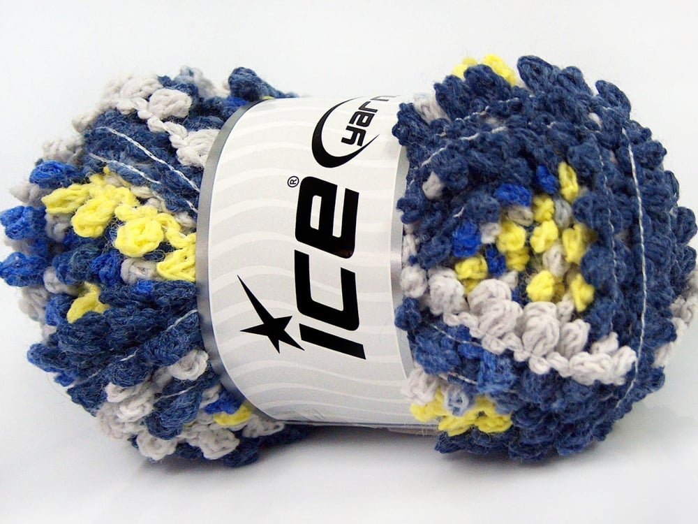 4x100gr. BOUCLERON CHAIN Mavi, lacivert, Bej, Neon Yeşil Akrilik Buklet, Çok Kalın, Batik Desenli