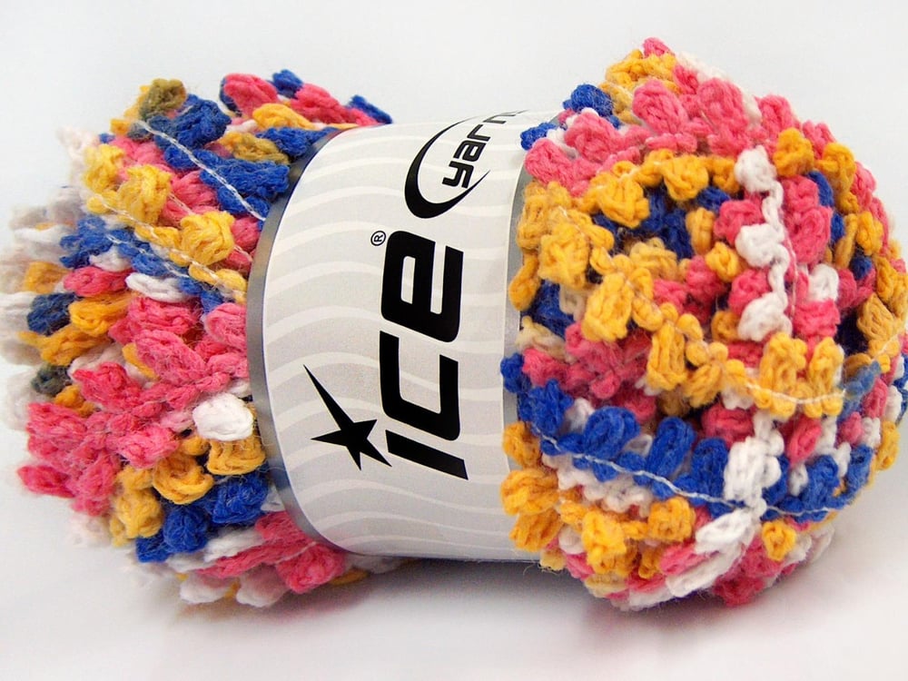 4x100gr. BOUCLERON CHAIN Pembe, Mavi, Beyaz, Sarı Akrilik Buklet, Çok Kalın, Batik Desenli