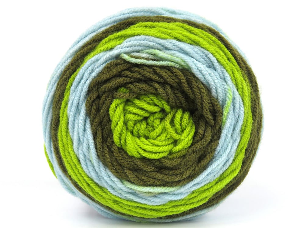 2x140gr. CAKES Mavi, Yeşil Tonları Akrilik Kışlık, Düz iplikler, Batik Desenli, Worsted, 100% Akrilik