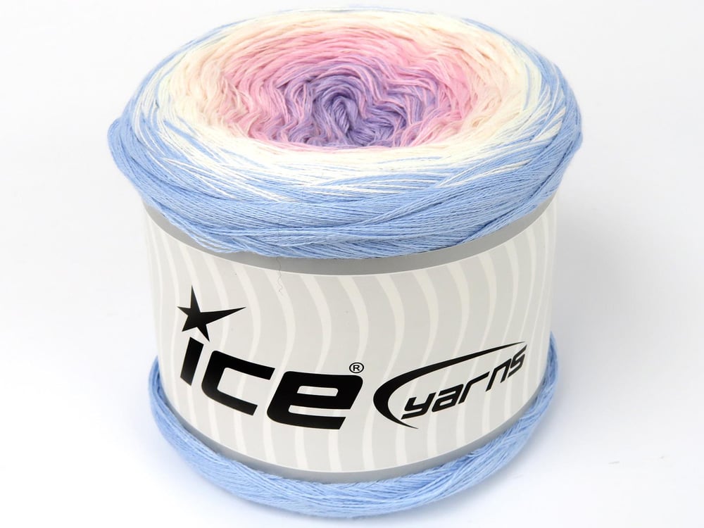 250 gr ICE YARNS CAKES COTTON FINE (50% Cotton) Yarn Light Lilac Light Pink White Light Blue